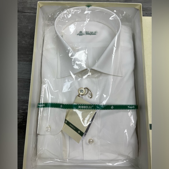 Borrelli NWT Solid White Dress Shirt 17.5 34/35 - Picture 5 of 7